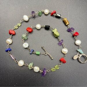 Vintage SILPADA Colorful Stone Chips & Pearls Sterling Toggle Clasp Necklace
